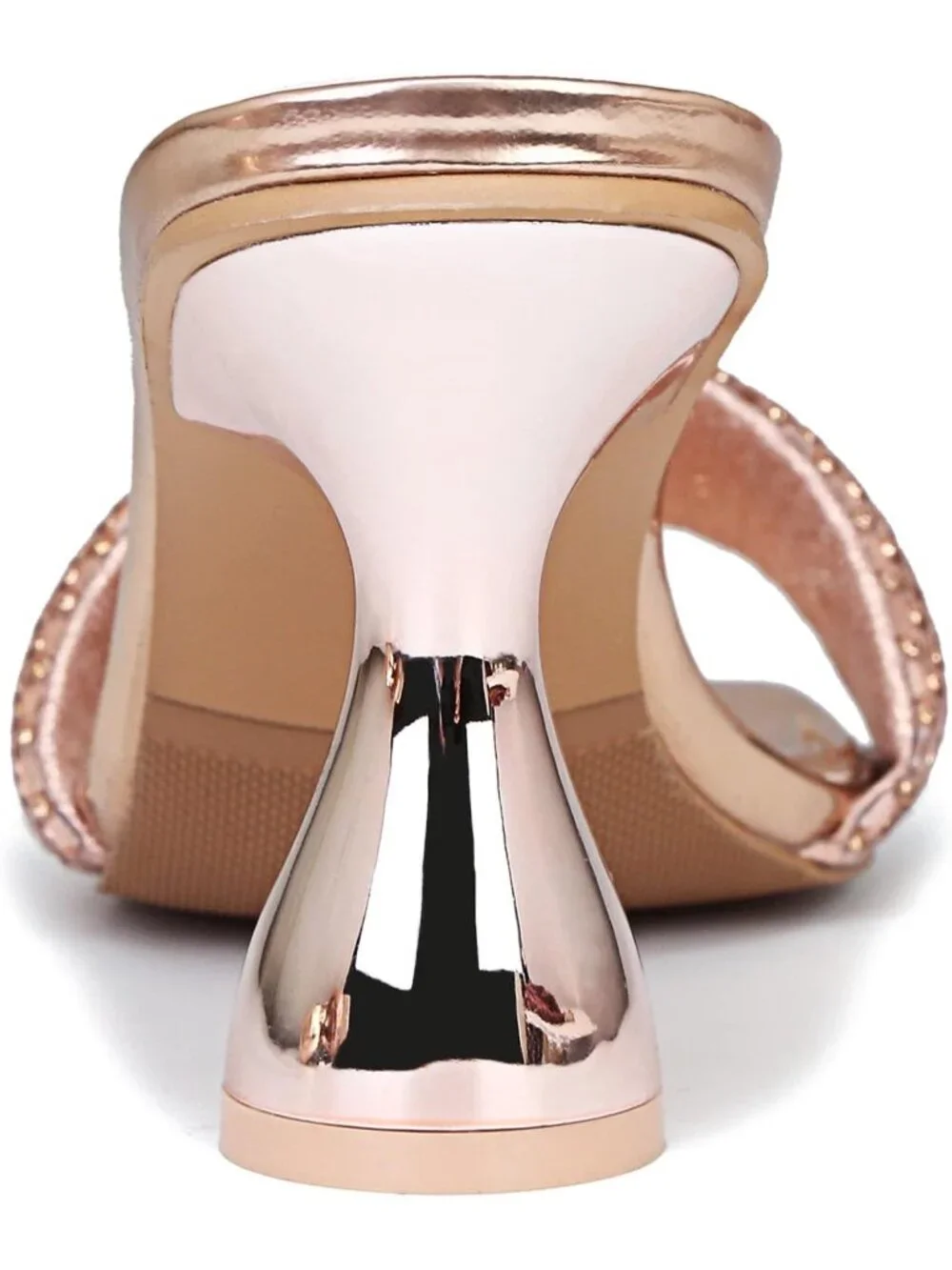 Women's Champagne Rhinestone Square Open Toe 3.15 IN Square Kitten Heels Sandals